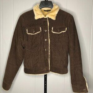 Vintage Y2K Women Hurley Faux Fur Lined Corduroy Cord Jacket Coat Size MD Bomber